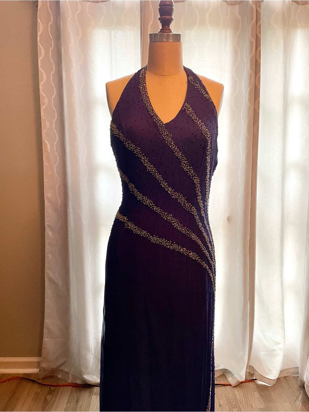 Xcite Prom Purple Beaded Halter Gown